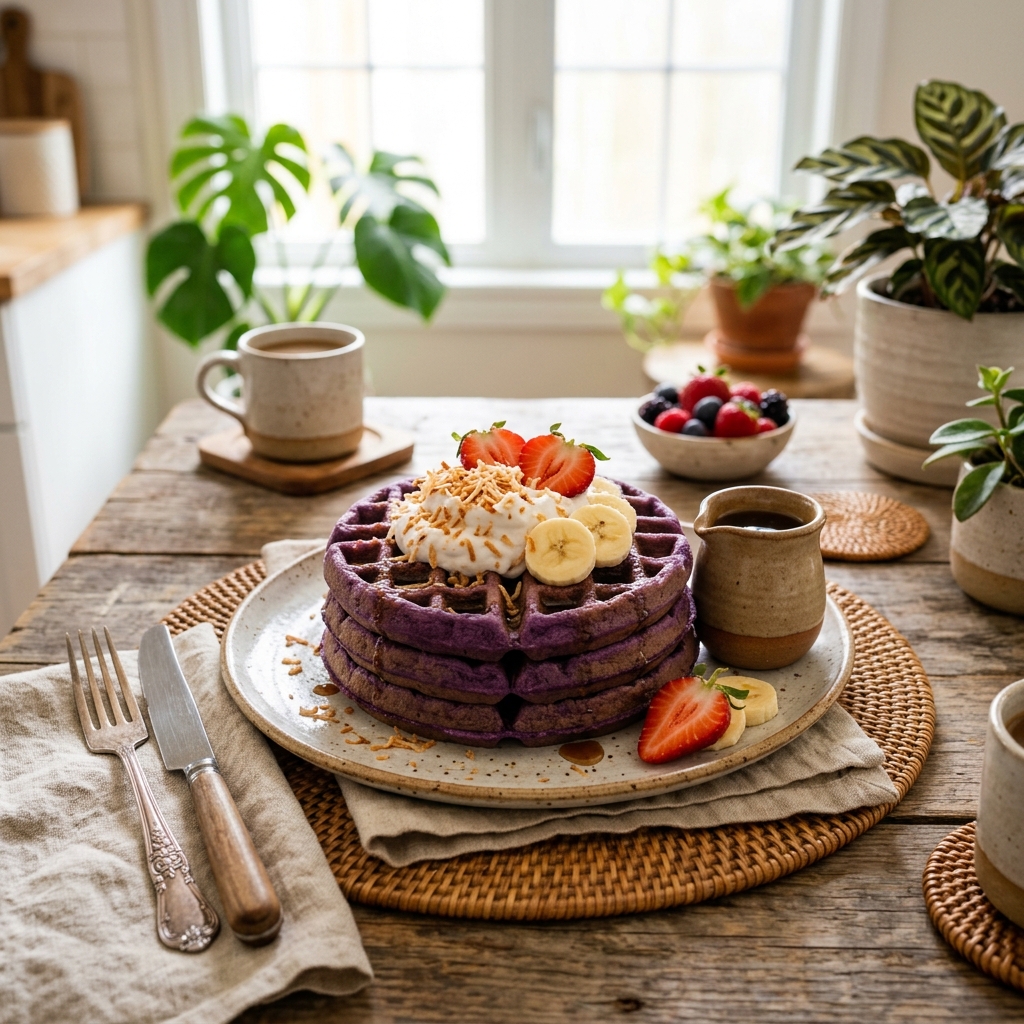 Freshly Baked Ube Waffles
